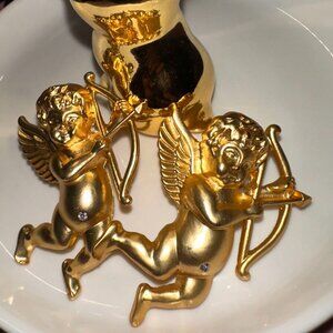 Baroque Cupid Angel Sculptural Statement Earrings in Gold Tone